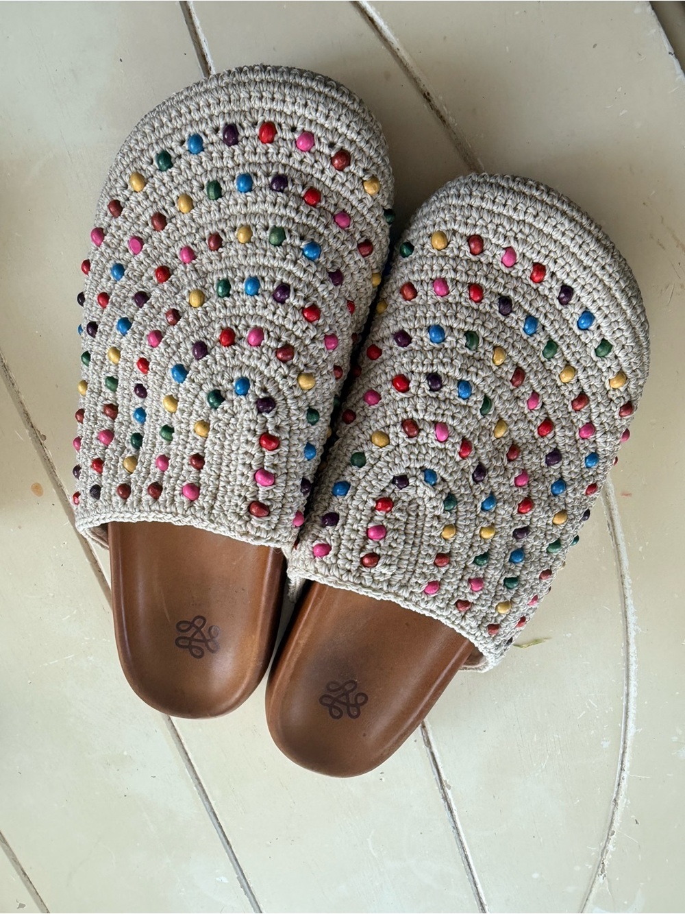 Woven Beaded Slide Sandals in Beige - Stylish Casual Women Shoes